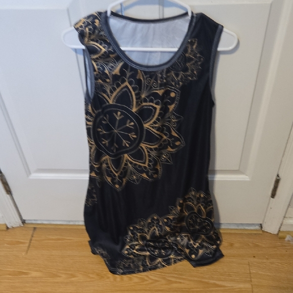 generic Dresses & Skirts - Women’s Black Tank Top with Gold Floral Medallion Print